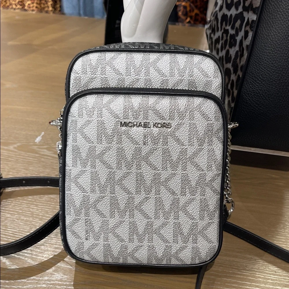 MICHAEL KORS Jet Set Medium Metallic Signature Logo NS Chain Crossbody Flight